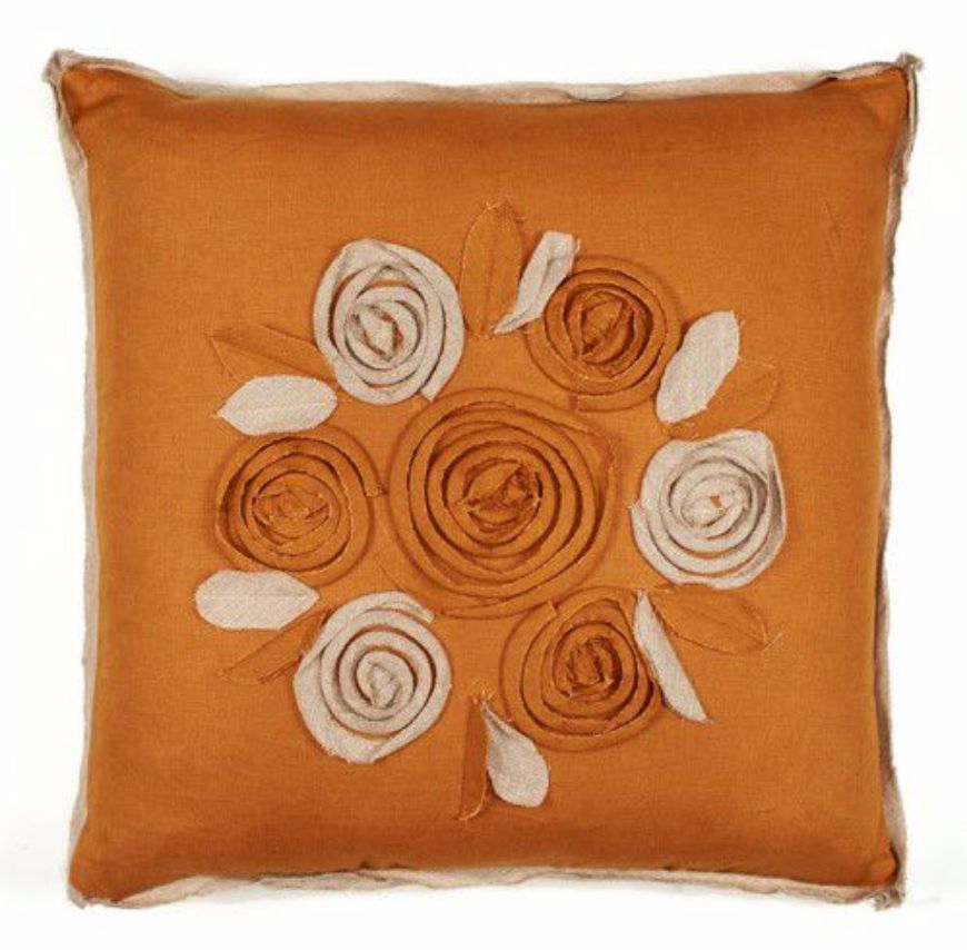 Picture of CHURCHILL LINEN - ROSES PILLOW - BRONZE/FLAX- 22" X 22"