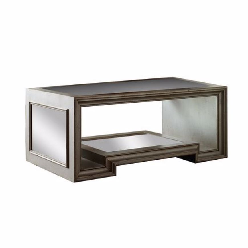 Picture of MODERNE COFFEE TABLE WITH GLASS TOP / ANTIQUE MIRROR BASE AND SIDES