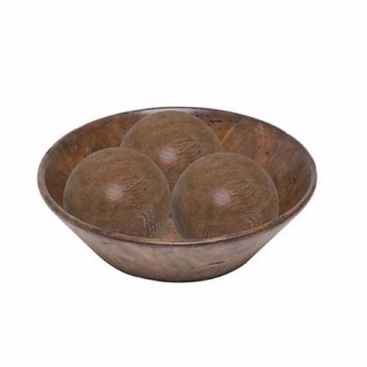 Picture of LARGE DARK WOOD BOWL AND THREE CERUSED OAK SPHERES