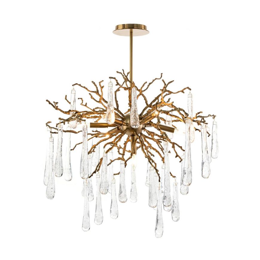 Picture of BRASS AND GLASS TEARDROP SEVEN-LIGHT CHANDELIER