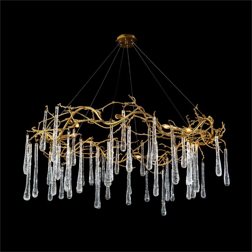 Picture of BRASS AND GLASS TEARDROP EIGHT-LIGHT CHANDELIER
