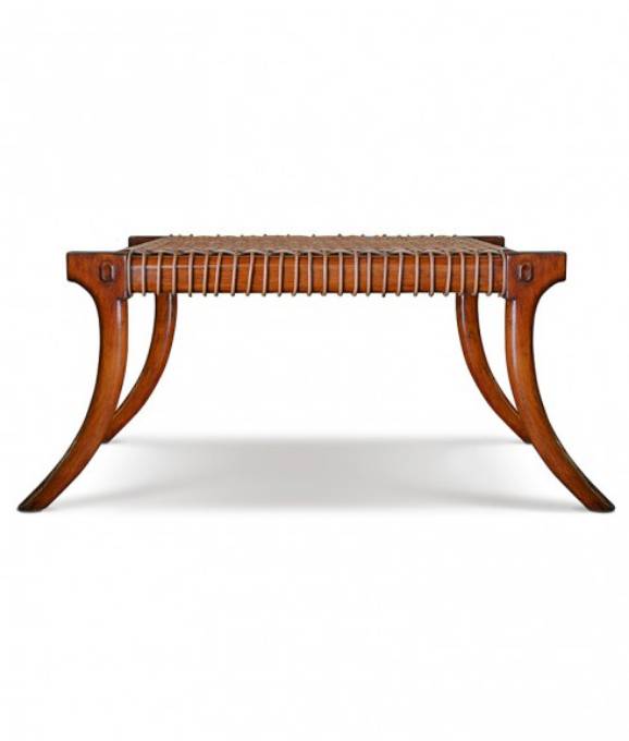 Picture of SABER LEG OTTOMAN WITH LACED LEATHER SEAT