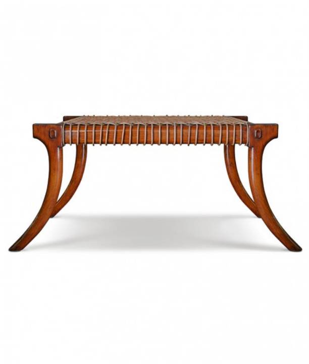 Picture of SABER LEG OTTOMAN WITH LACED LEATHER SEAT