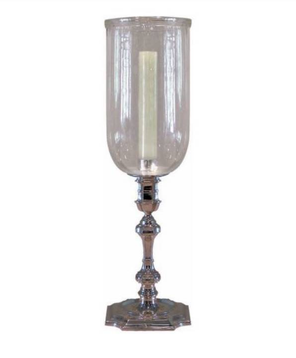Picture of LARGE SILVER CANDLESTICK WITH GLASS HURRICANE