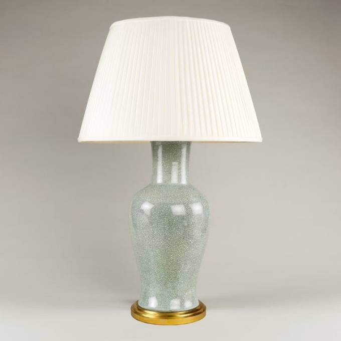 Picture of CRACKLED FISHTAIL TABLE LAMP, DUCK EGG, GILT BASE