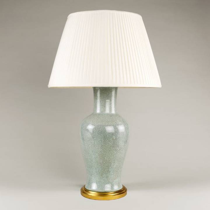 Picture of CRACKLED FISHTAIL TABLE LAMP, DUCK EGG, GILT BASE