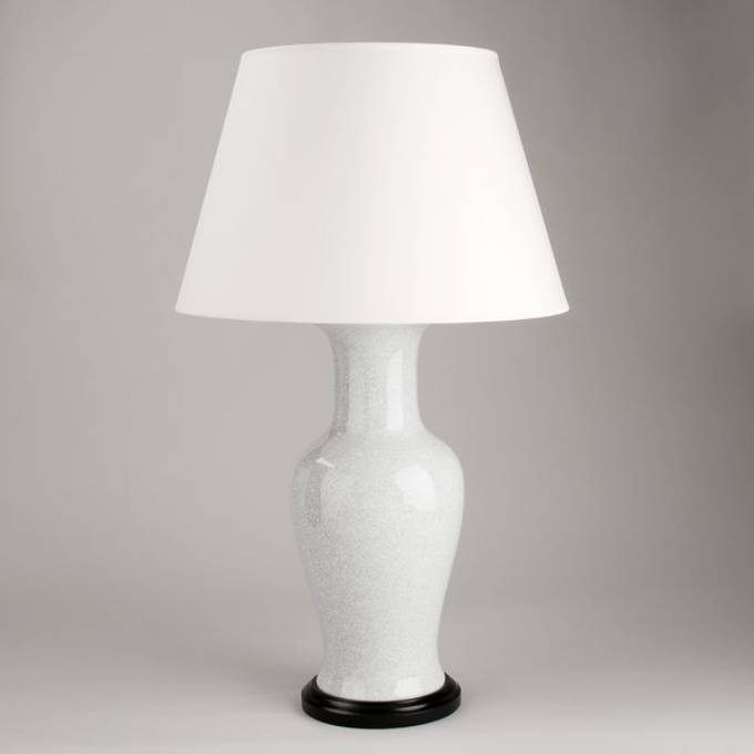 Picture of CRACKLED FISHTAIL TABLE LAMP, WHITE, BLACK BASE