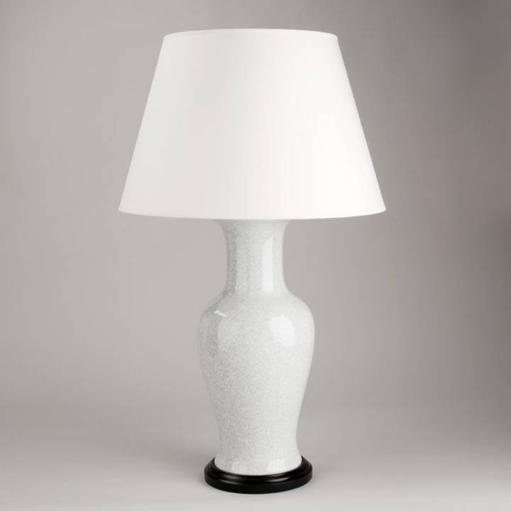 Picture of CRACKLED FISHTAIL TABLE LAMP, WHITE, BLACK BASE