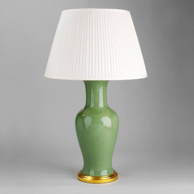 Picture of CRACKLED FISHTAIL TABLE LAMP, APPLE GREEN, GILT BASE