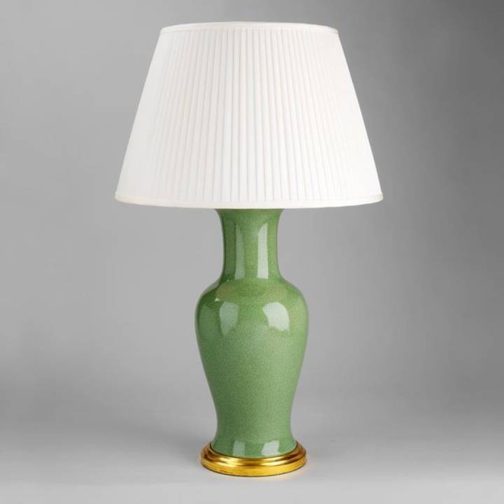 Picture of CRACKLED FISHTAIL TABLE LAMP, APPLE GREEN, GILT BASE