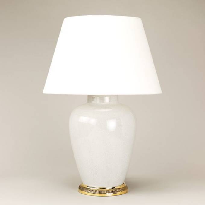Picture of CRACKLED MELON TABLE LAMP, WHITE, BRASS BASE