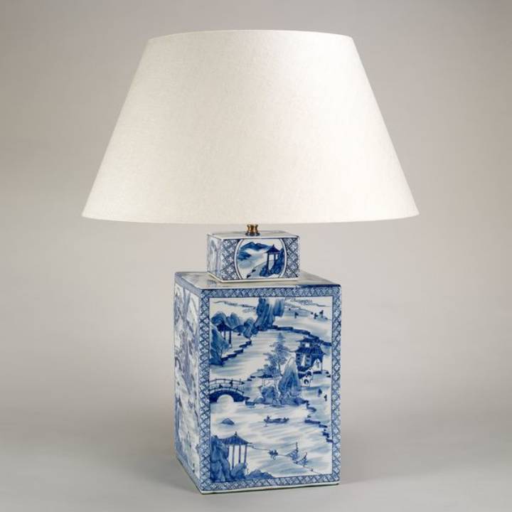 Picture of SQUARE VASE TABLE LAMP, BLUE & WHITE, SMALL, NO BASE