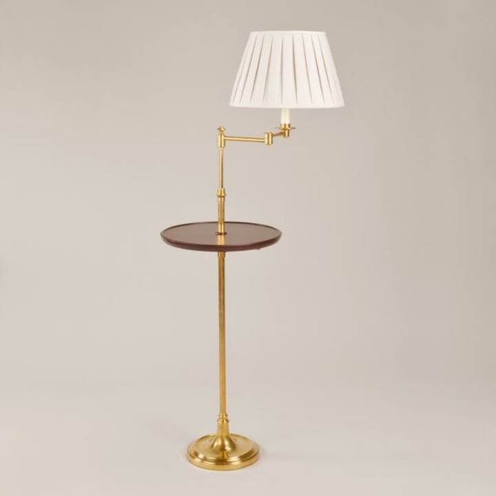 Picture of SHERBORNE ADJUSTABLE FLOOR LAMP, BRASS, MAHOGANY TABLE