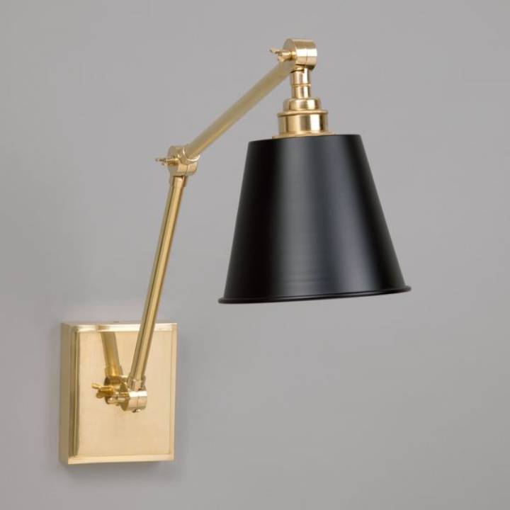 Picture of SOMERSET WALL LIGHT, LONG ARM, VERTICAL BACK PLATE, BLACK SHADE, BRASS