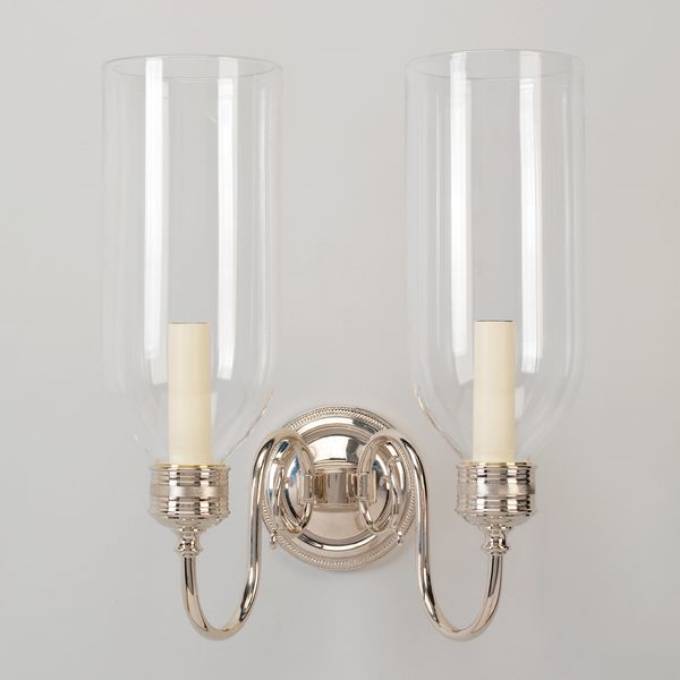 Picture of EARLY GEORGIAN STORM WALL LIGHT, 2 ARM, NICKEL, GLASS SHADE