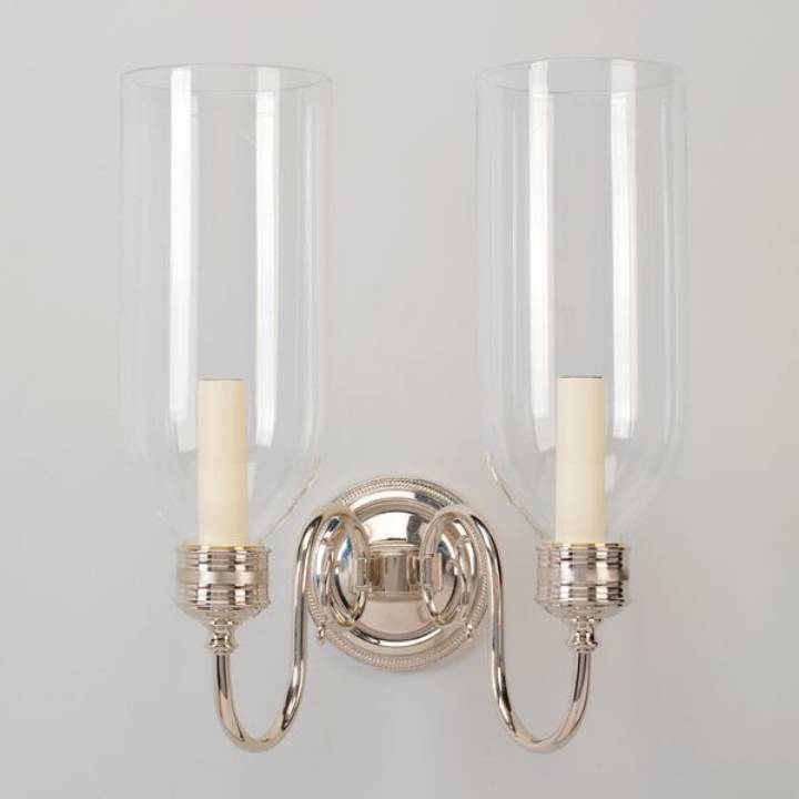Picture of EARLY GEORGIAN STORM WALL LIGHT, 2 ARM, NICKEL, GLASS SHADE