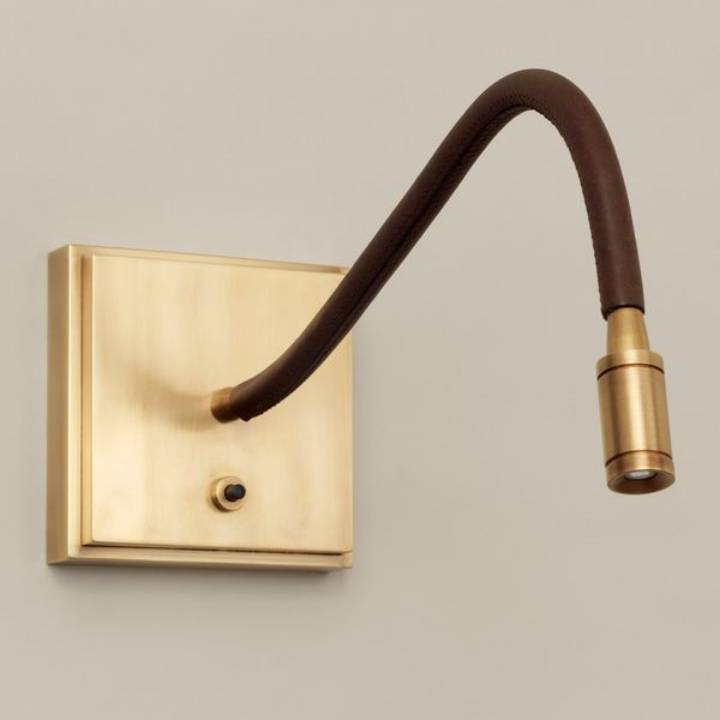 Picture of MALDEN READING LIGHT, BROWN LEATHER, STANDARD BACKPLATE, BRASS