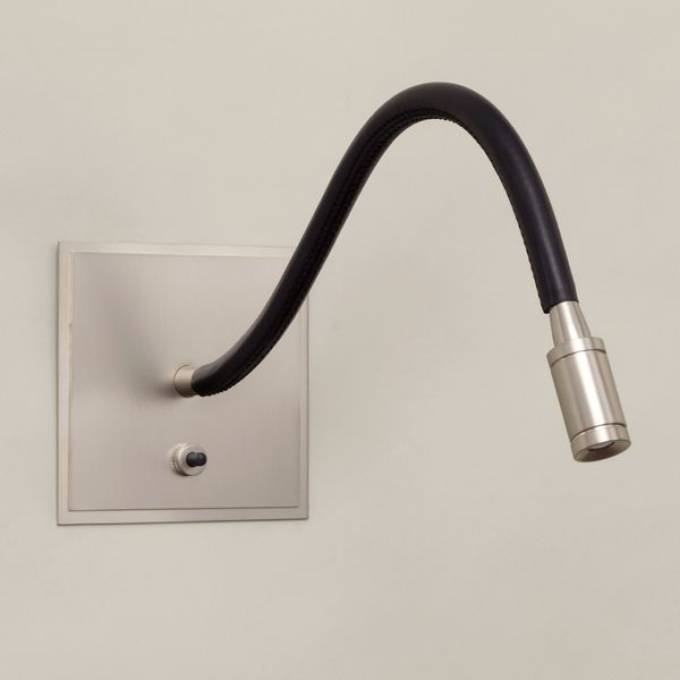 Picture of MEDWAY READING LIGHT, BLACK LEATHER, FLAT BACKPLATE, BRUSHED NICKEL