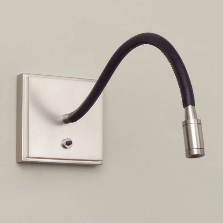 Picture of MALDEN READING LIGHT, BLACK LEATHER, STANDARD BACKPLATE, BRUSHED NICKEL