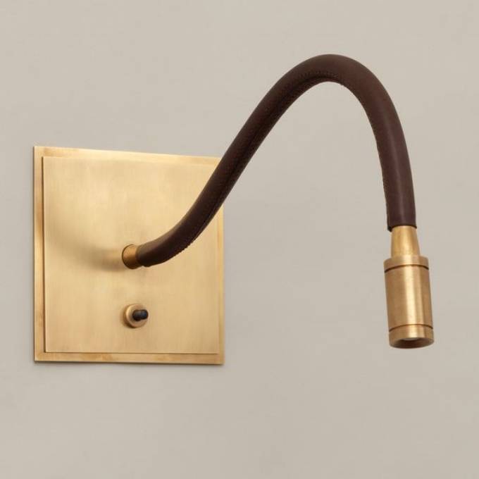 Picture of MEDWAY READING LIGHT, BROWN LEATHER, FLAT BACKPLATE, BRASS