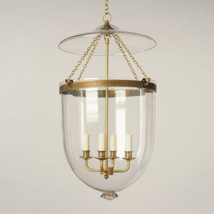 Picture of GLASS GLOBE LANTERN, EXTRA LARGE, BRASS, PLAIN, 4 LIGHTS