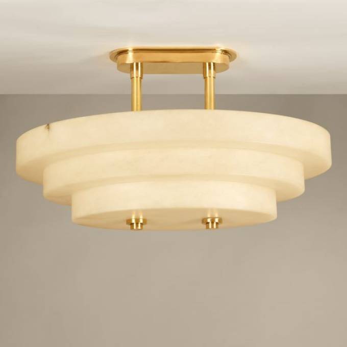 Picture of STOCKBRIDGE OVAL ALABASTER SEMI FLUSH, IVORY, BRASS, 6 LIGHTS