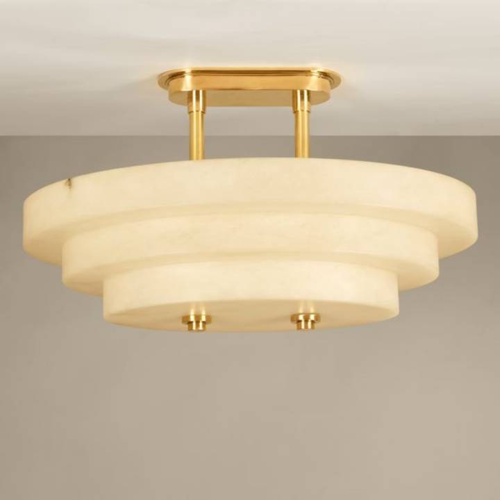 Picture of STOCKBRIDGE OVAL ALABASTER SEMI FLUSH, IVORY, BRASS, 6 LIGHTS