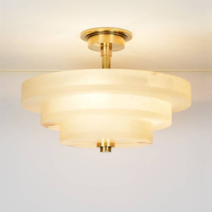 Picture of PERSHORE ALABASTER SEMI-FLUSH, BRASS, 3 LIGHTS