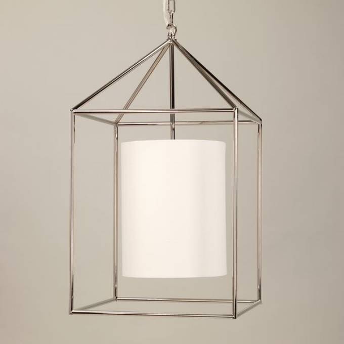 Picture of LADBROKE LANTERN, SMALL, NICKEL, 3 LIGHTS (LILY LINEN SHADE