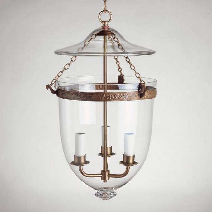 Picture of GLASS GLOBE LANTERN, LARGE, PLAIN, BRASS, 3 LIGHTS