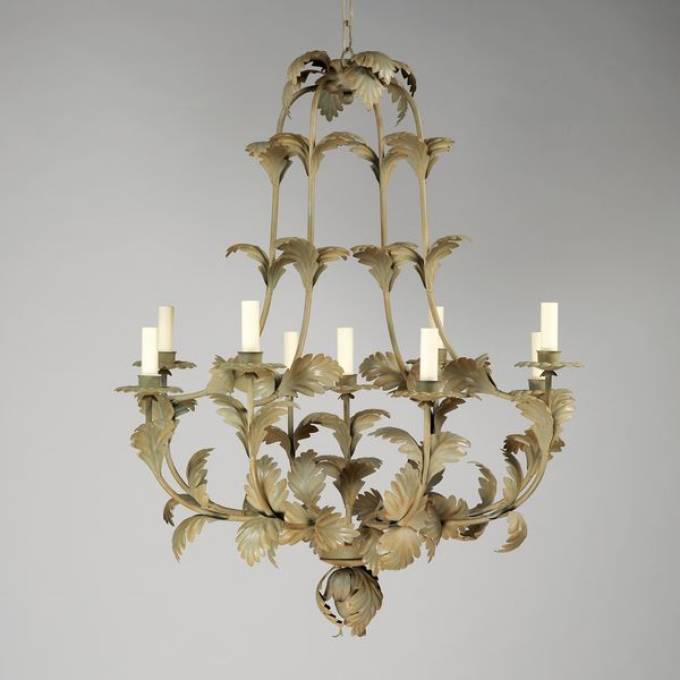 Picture of COMPIEGNE LEAF CHANDELIER, SMALL, DISTRESSED GREEN, 9 LIGHTS