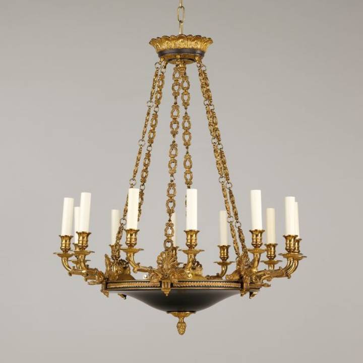 Picture of SERRANT EMPIRE CHANDELIER, LARGE, GILT BRASS, BLACK, 12 LIGH