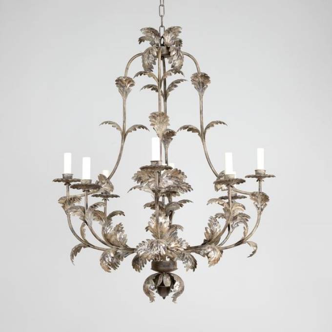 Picture of COMPIEGNE LEAF CHANDELIER, SMALL, DISTRESSED SILVER, 9 LIGHT