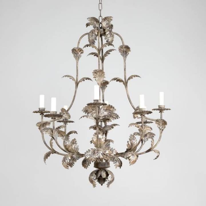 Picture of COMPIEGNE LEAF CHANDELIER, SMALL, DISTRESSED SILVER, 9 LIGHT