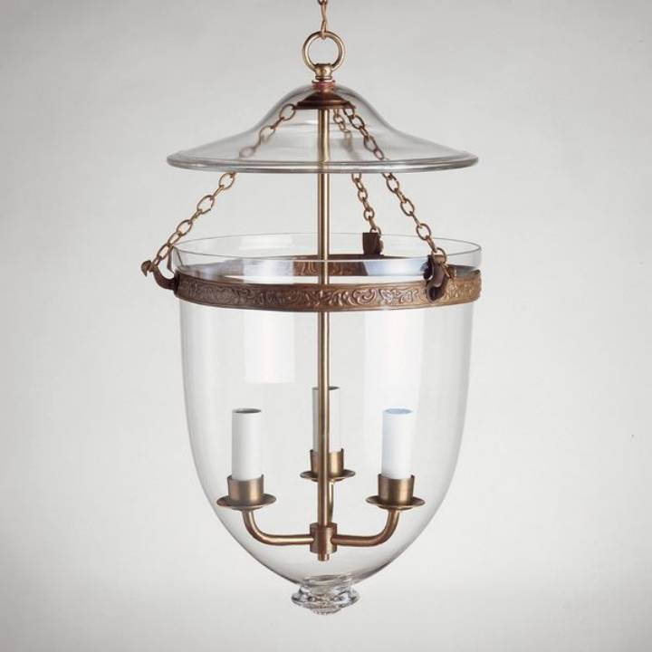 Picture of GLASS GLOBE LANTERN, MEDIUM, PLAIN, BRASS, 3 LIGHTS