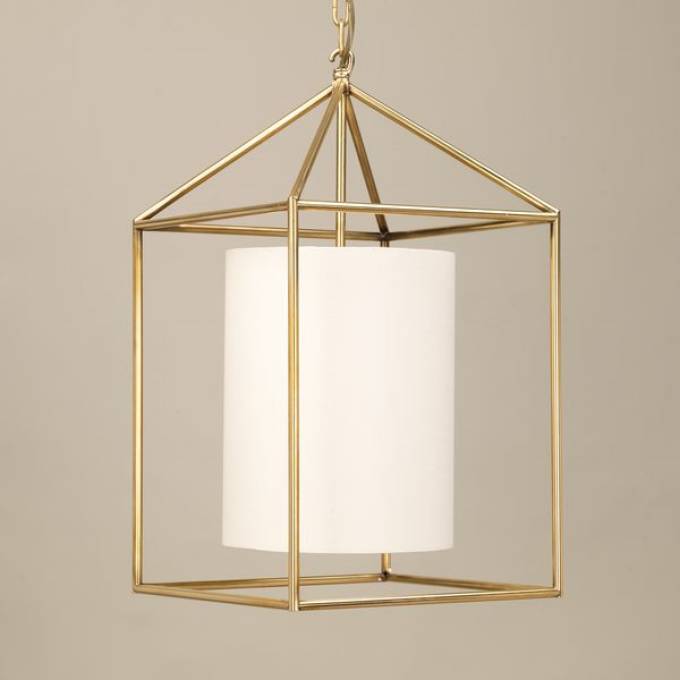 Picture of LADBROKE LANTERN, SMALL, BRASS, 3 LIGHTS (LILY LINEN SHADE I