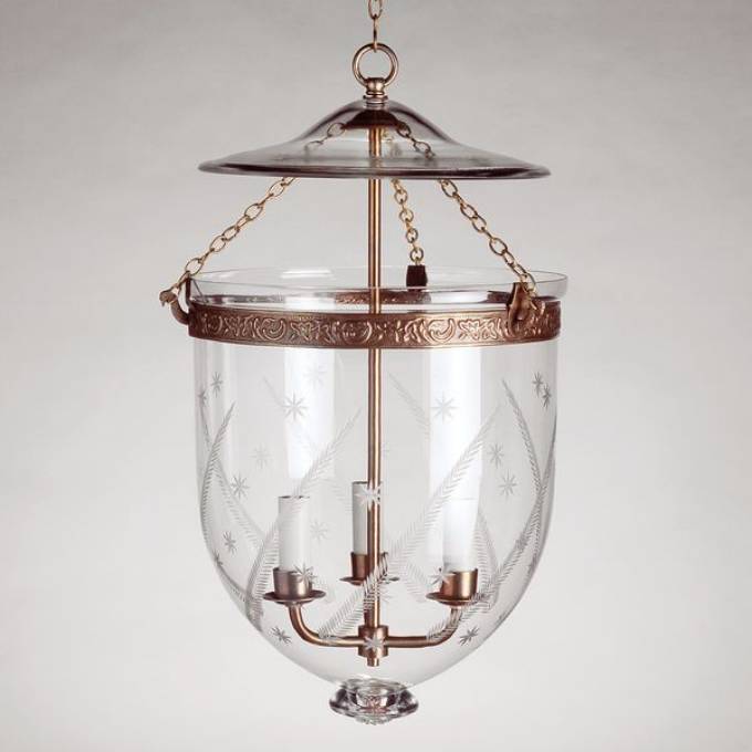 Picture of GLASS GLOBE LANTERN, LARGE, STARS, BRASS, 3 LIGHTS