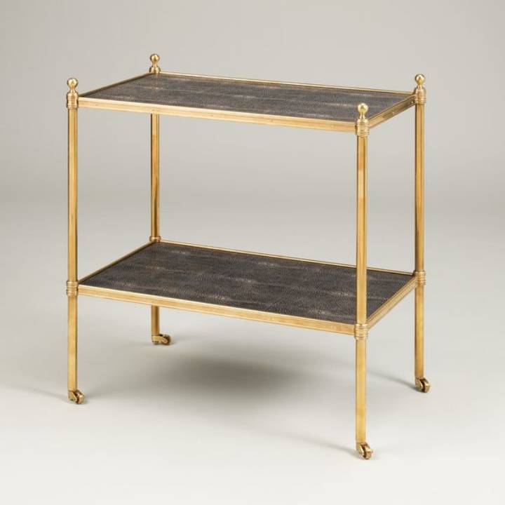 Picture of PORTMAN RECTANGULAR ETAGERE, BRASS, BROWN FAUX SHAGREEN