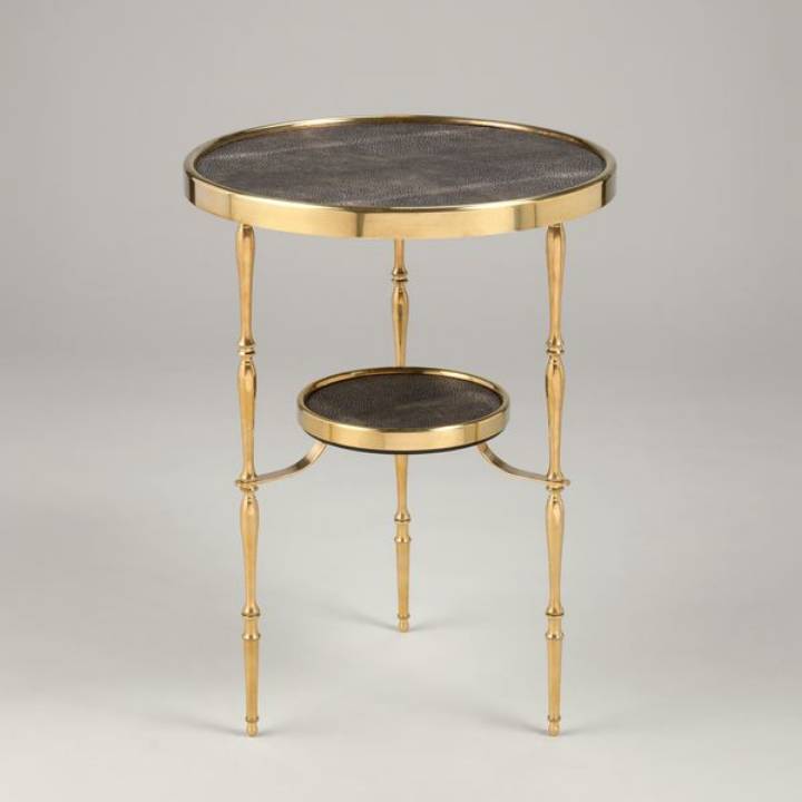 Picture of CAPRI ROUND TABLE, BRASS, BROWN FAUX SHAGREEN