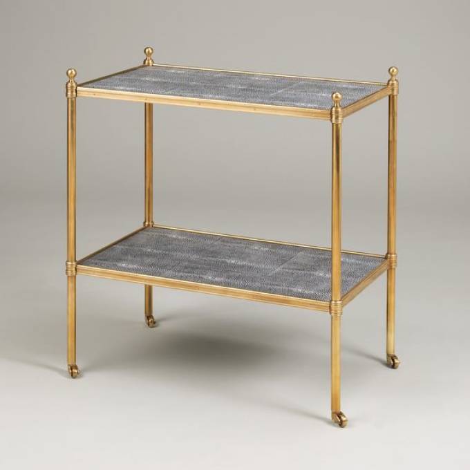 Picture of PORTMAN RECTANGULAR ETAGERE, BRASS, BLACK FAUX SHAGREEN