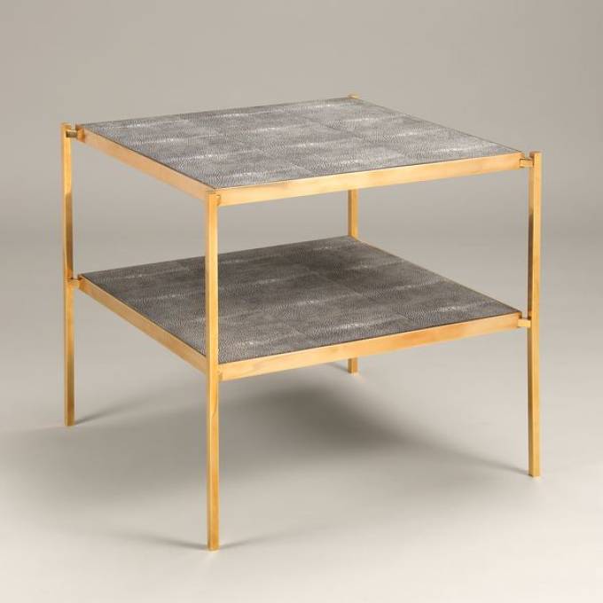 Picture of ECCLESTON TABLE, BRASS, BLACK FAUX SHAGREEN