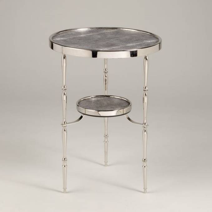 Picture of CAPRI ROUND TABLE, NICKEL, BLACK FAUX SHAGREEN