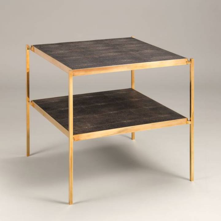 Picture of ECCLESTON TABLE, BRASS, BROWN FAUX SHAGREEN