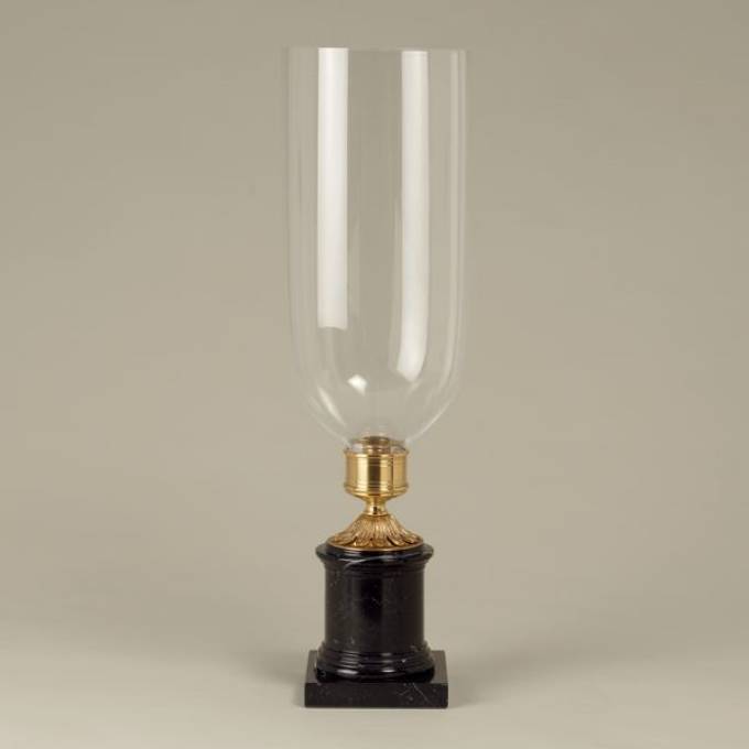 Picture of MARBLE BASE STORM CANDLESTICK, BLACK, INCL GLASS SHADE