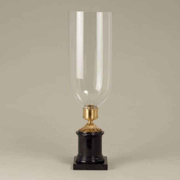Picture of MARBLE BASE STORM CANDLESTICK, BLACK, INCL GLASS SHADE