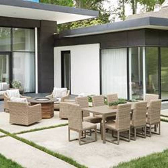 Picture of TEAK 48" HEXAGONAL FIRE TABLE W/FAUX CONCRETE TOP