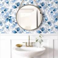 Picture of WATERCOLOR TOSSED LEAVES PEEL-AND-STICK LUXE HAVEN WALLPAPER