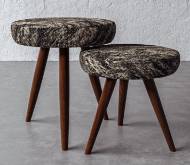 Picture of PAIR CHARRON LEATHER OTTOMAN - ON THE FLOOR