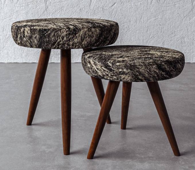 Picture of PAIR CHARRON LEATHER OTTOMAN - ON THE FLOOR