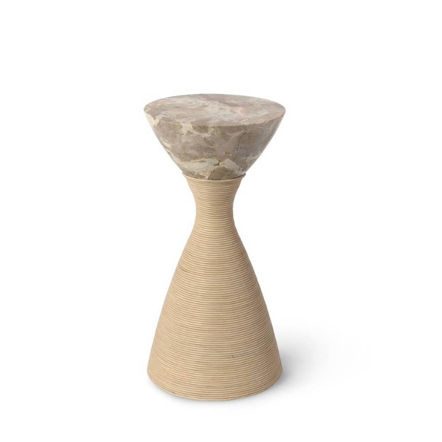 Picture of ELLORY LEATHER AND STONE SIDE TABLE LARGE, TAN